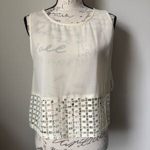 Off White Sheer Sleeveless Top - Loose fit - Size Large